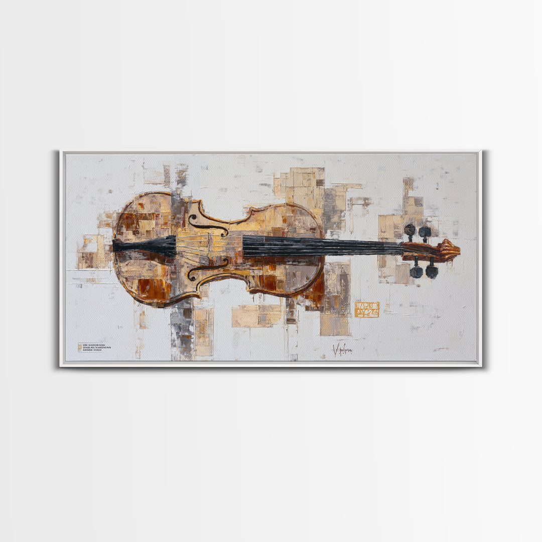 Single Line Violin and Bow Framed Canvas Print, Line Art, Living Room Decor, Line, Portrait from Photo, Living Room Art, LIN-2x1-43