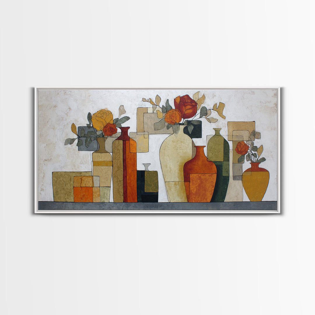 Abstract Vase and Flowers Framed Canvas Print, Line Art, Printable Wall Art, Living Room Decor, Fine Art, Line, Modern Art, LIN-2x1-56