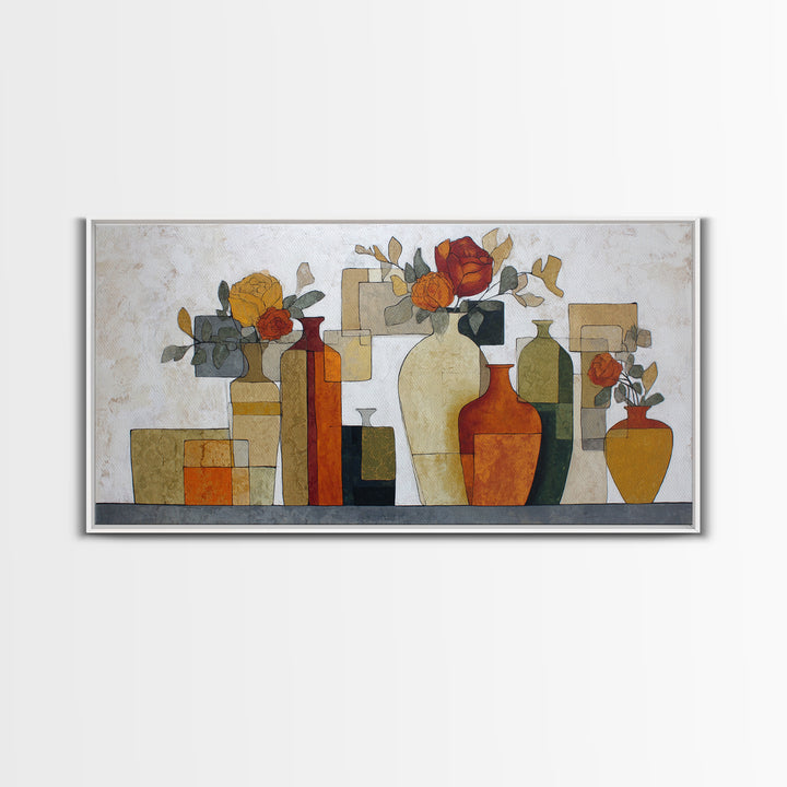 Abstract Vase and Flowers Framed Canvas Print, Line Art, Printable Wall Art, Living Room Decor, Fine Art, Line, Modern Art, LIN-2x1-56