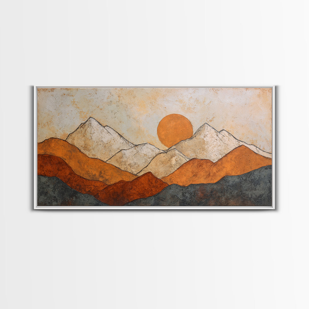 Black Line Mountains Framed Canvas Print, Line Art, Living Room Decor, Oil Painting, Line, Boho Decor, Living Room Wall Art, LIN-2x1-6