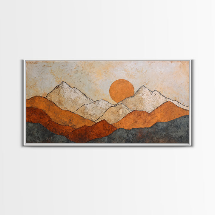 Black Line Mountains Framed Canvas Print, Line Art, Living Room Decor, Oil Painting, Line, Boho Decor, Living Room Wall Art, LIN-2x1-6