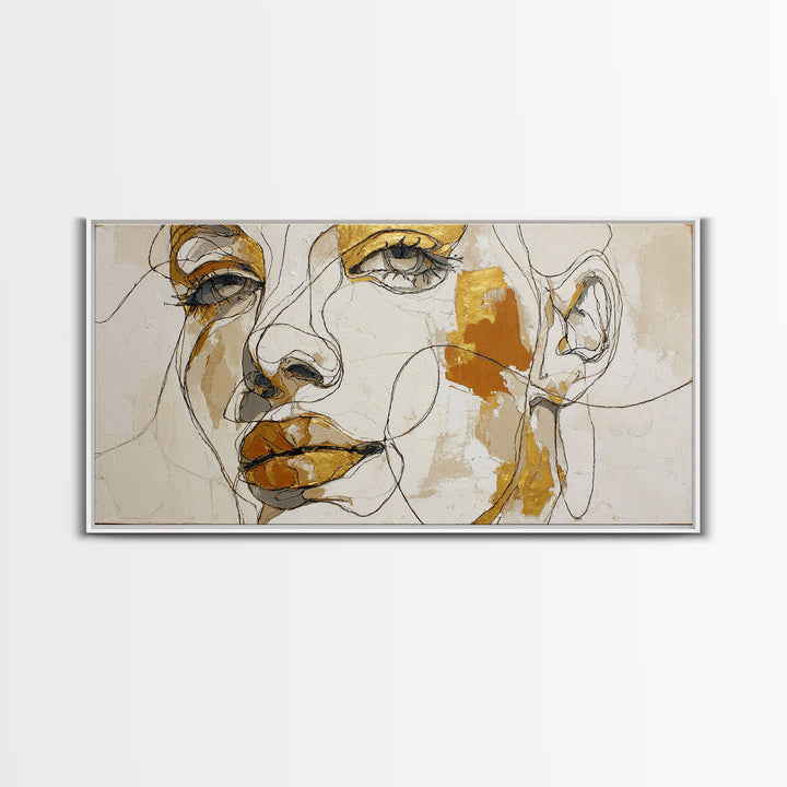 Continuous Line Female Face Canvas Print, Line Art, Gallery Wall Set, Living Room Decor, Fine Art, Line, Textured Painting, LIN-2x1-69