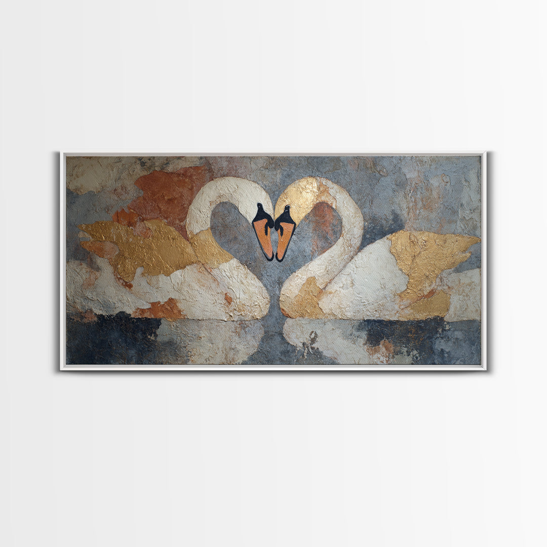Two Swans Forming a Heart Shape Framed Canvas Print, Line Art, Modern Art, Living Room Decor, Abstract Art, Line, Neutral Decor, LIN-2x1-84
