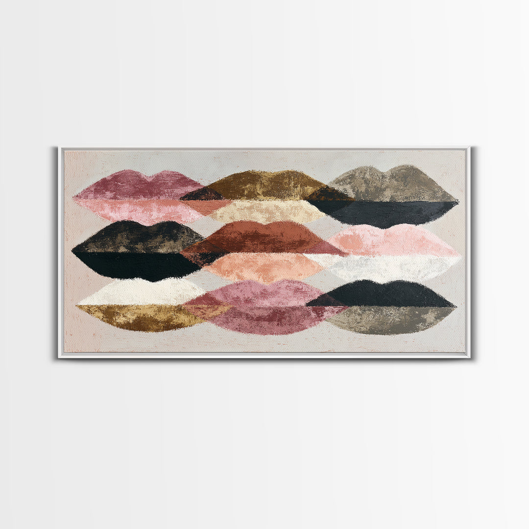Abstract Lips and Hand Fashion Sketch Framed Canvas Print, Line Art, Living Room Decor, Abstract Art, Line, Portrait from Photo, LIN-2x1-86
