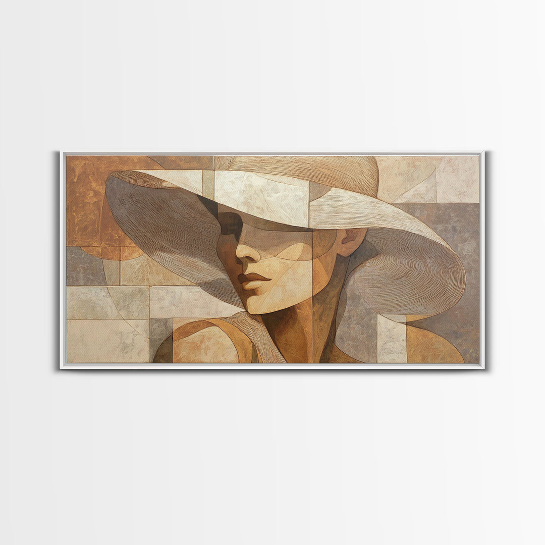 Line Drawing of a Woman Framed Canvas Print, Line Art, Black and White Art, Living Room Decor, Oil Painting, Line, LIN-2x1-87