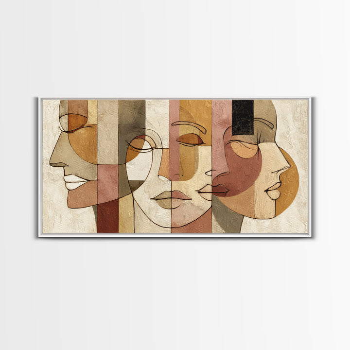 Continuous Line Female Face Canvas Print, Line Art, Gallery Wall Set, Living Room Decor, Fine Art, Line, Textured Painting, LIN-2x1-93