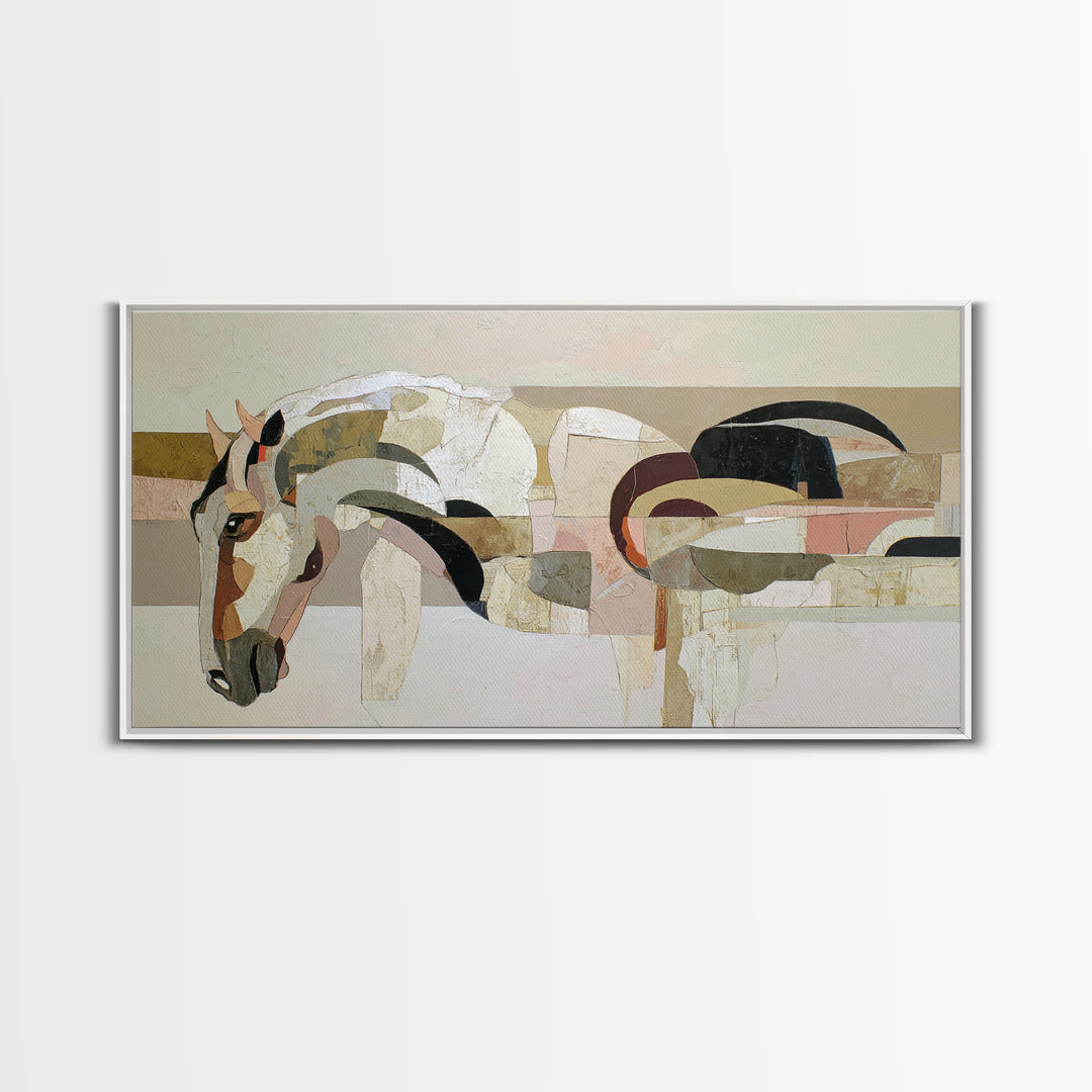 Abstract Horse Formed from Graceful Contour Framed Canvas Print, Line Art, Gallery Wall Art, Living Room Decor, Fine Art, Line, LIN-2x1-96