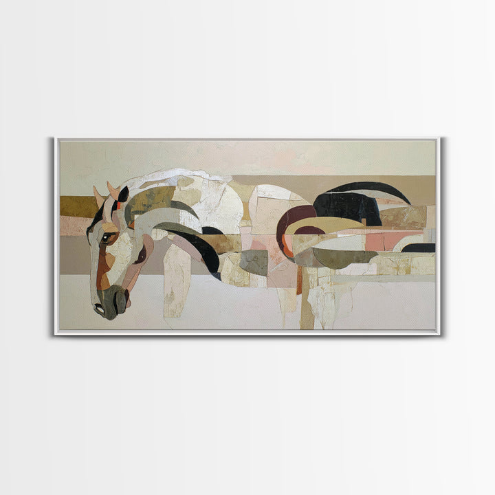 Abstract Horse Formed from Graceful Contour Framed Canvas Print, Line Art, Gallery Wall Art, Living Room Decor, Fine Art, Line, LIN-2x1-96