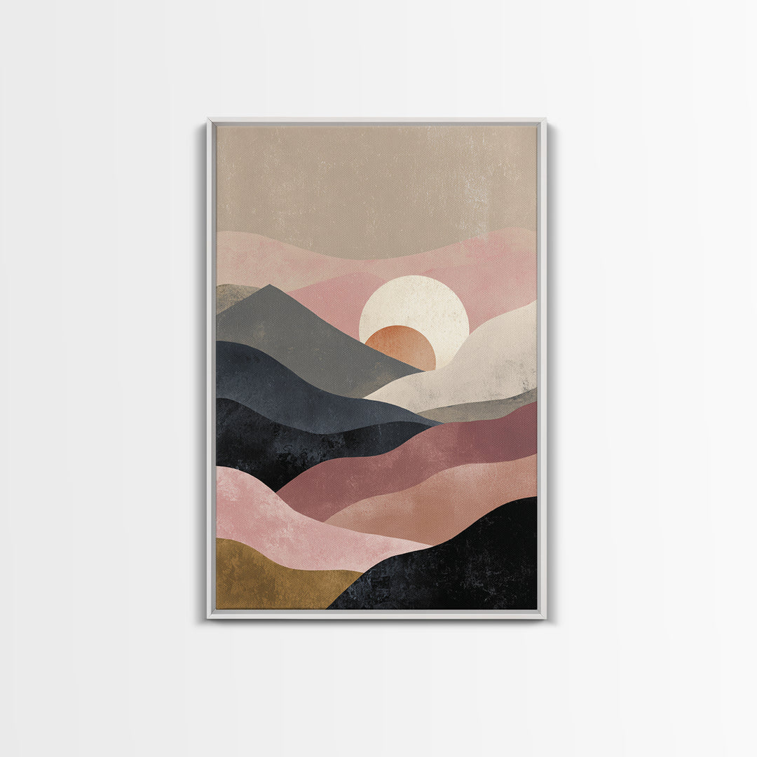 Black Line Mountains Framed Canvas Print, Line Art, Printable Wall Art, Living Room Decor, Watercolor Art, Line, Modern Art, LIN-2x3-18