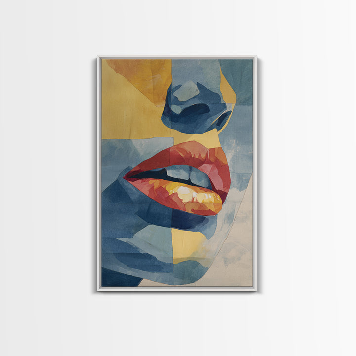 Abstract Lips and Hand Fashion Sketch Framed Canvas Print, Line Art, Wall Decor, Living Room Decor, Fine Art, Line, Boho Decor, LIN-2x3-26