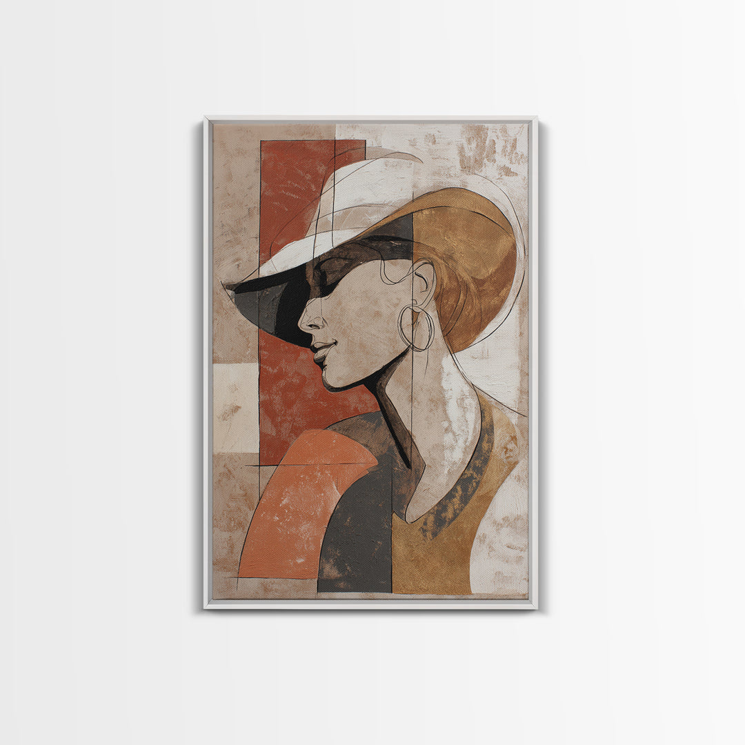 Line Drawing of a Woman Framed Canvas Print, Line Art, Printable Wall Art, Living Room Decor, Oil Painting, Line, Modern Art, LIN-2x3-3