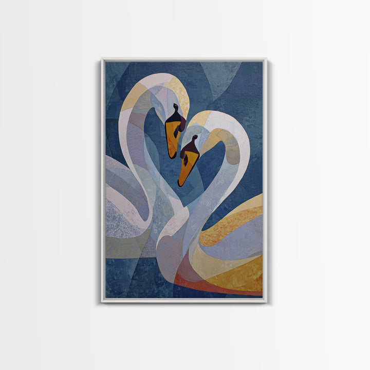 Two Swans Forming a Heart Shape Framed Canvas Print, Line Art, Living Room Decor, Abstract Art, Line, Portrait from Photo, LIN-2x3-48