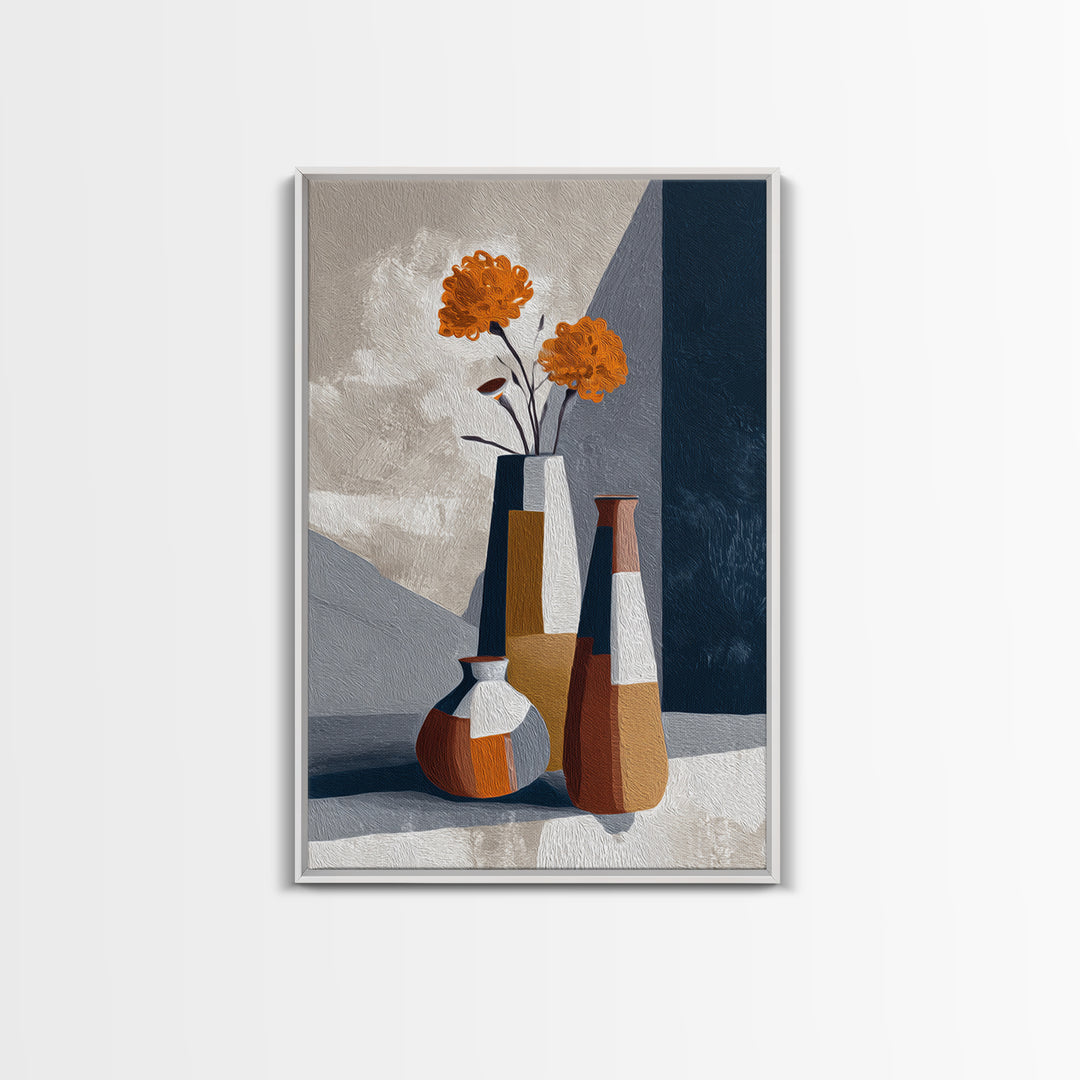 Abstract Vase and Flowers Framed Canvas Print, Line Art, Digital Wall Art, Living Room Decor, Line, Minimalist Wall Art, LIN-2x3-92
