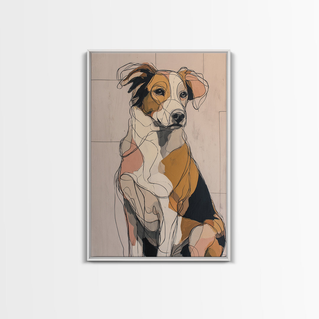 Continuous Line Dog Portrait Framed Canvas Print, Line Art, Bird Wall Art, Living Room Decor, Fine Art, Line, Textured Painting, LIN-2x3-93