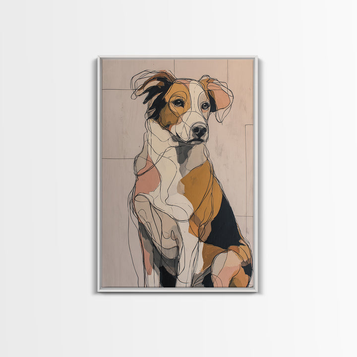 Continuous Line Dog Portrait Framed Canvas Print, Line Art, Bird Wall Art, Living Room Decor, Fine Art, Line, Textured Painting, LIN-2x3-93