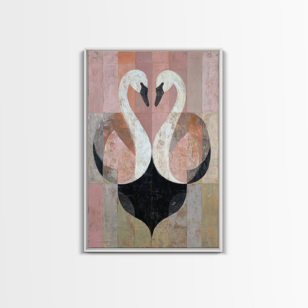 Two Swans Forming a Heart Shape Canvas Print, Line Art, Minimalist Art, Living Room Decor, Abstract Art, Line, Minimalist Decor, LIN-2x3-96