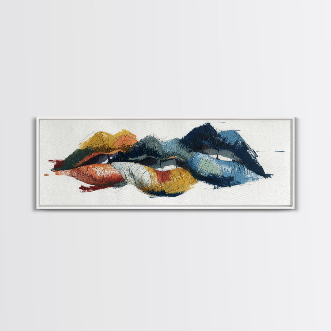 Abstract Lips and Hand Fashion Sketch Framed Canvas Print, Line Art, Living Room Decor, Abstract Art, Line, Portrait from Photo, LIN-3x1-10