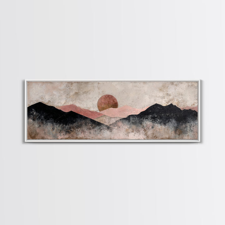 Black Line Mountains Framed Canvas Print, Line Art, Boho Wall Decor, Living Room Decor, Fine Art, Line, Black and White Art, LIN-3x1-2