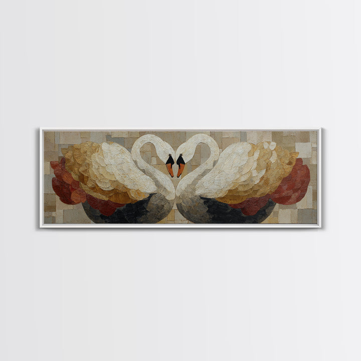 Two Swans Forming a Heart Shape Framed Canvas Print, Line Art, Wall Art, Living Room Decor, Fine Art, Line, Wall Art Print, LIN-3x1-56