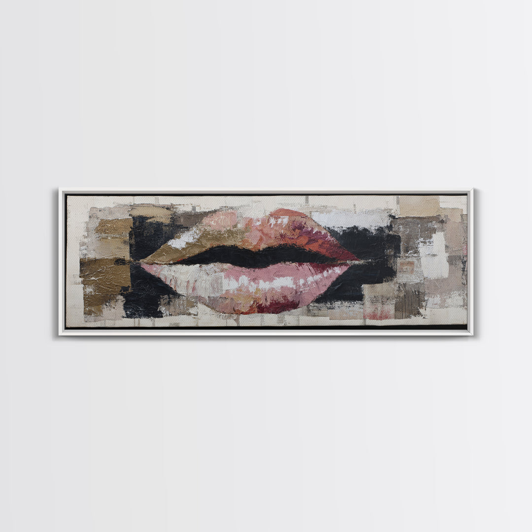 Abstract Lips and Hand Fashion Sketch Framed Canvas Print, Line Art, Gallery Wall Art, Living Room Decor, Fine Art, Line, LIN-3x1-58