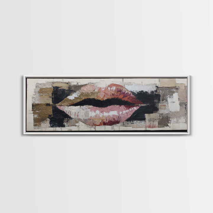 Abstract Lips and Hand Fashion Sketch Framed Canvas Print, Line Art, Gallery Wall Art, Living Room Decor, Fine Art, Line, LIN-3x1-58