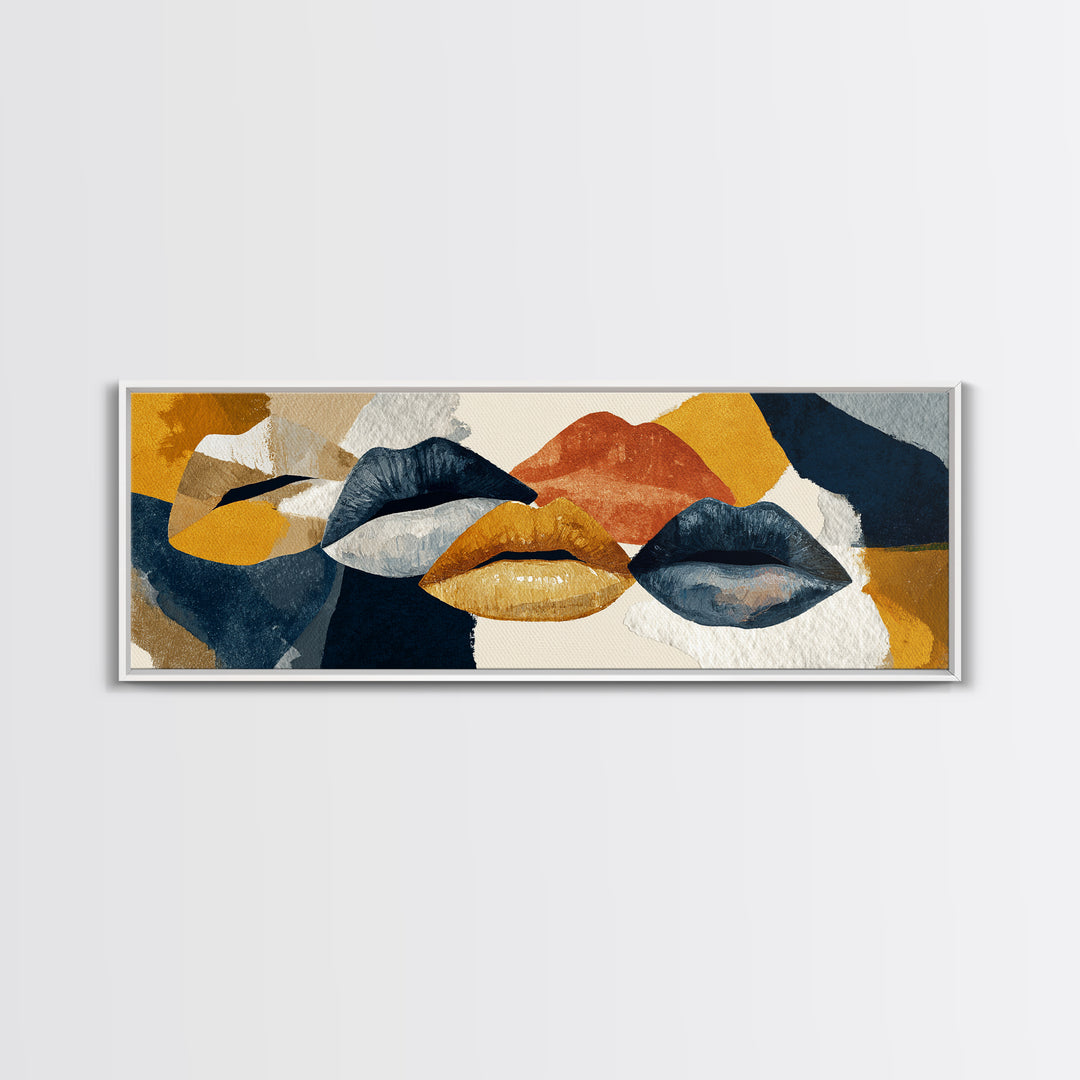 Abstract Lips and Hand Fashion Sketch Framed Canvas Print, Line Art, Gallery Wall Art, Living Room Decor, Fine Art, Line, LIN-3x1-82