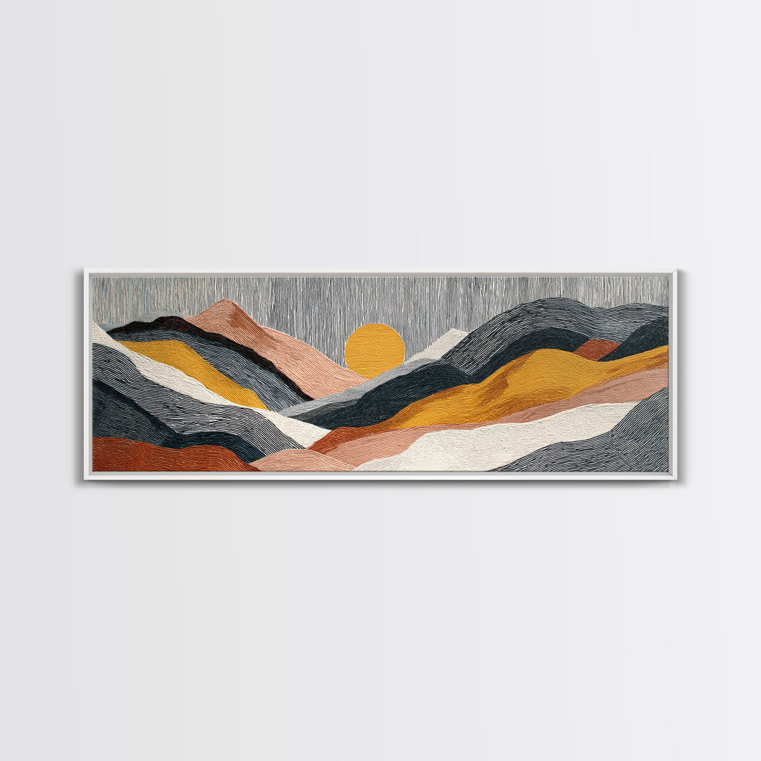 Black Line Mountains Canvas Print, Line Art, Neutral Decor, Living Room Decor, Oil Painting, Line, Wall Decor, Custom Portrait, LIN-3x1-98