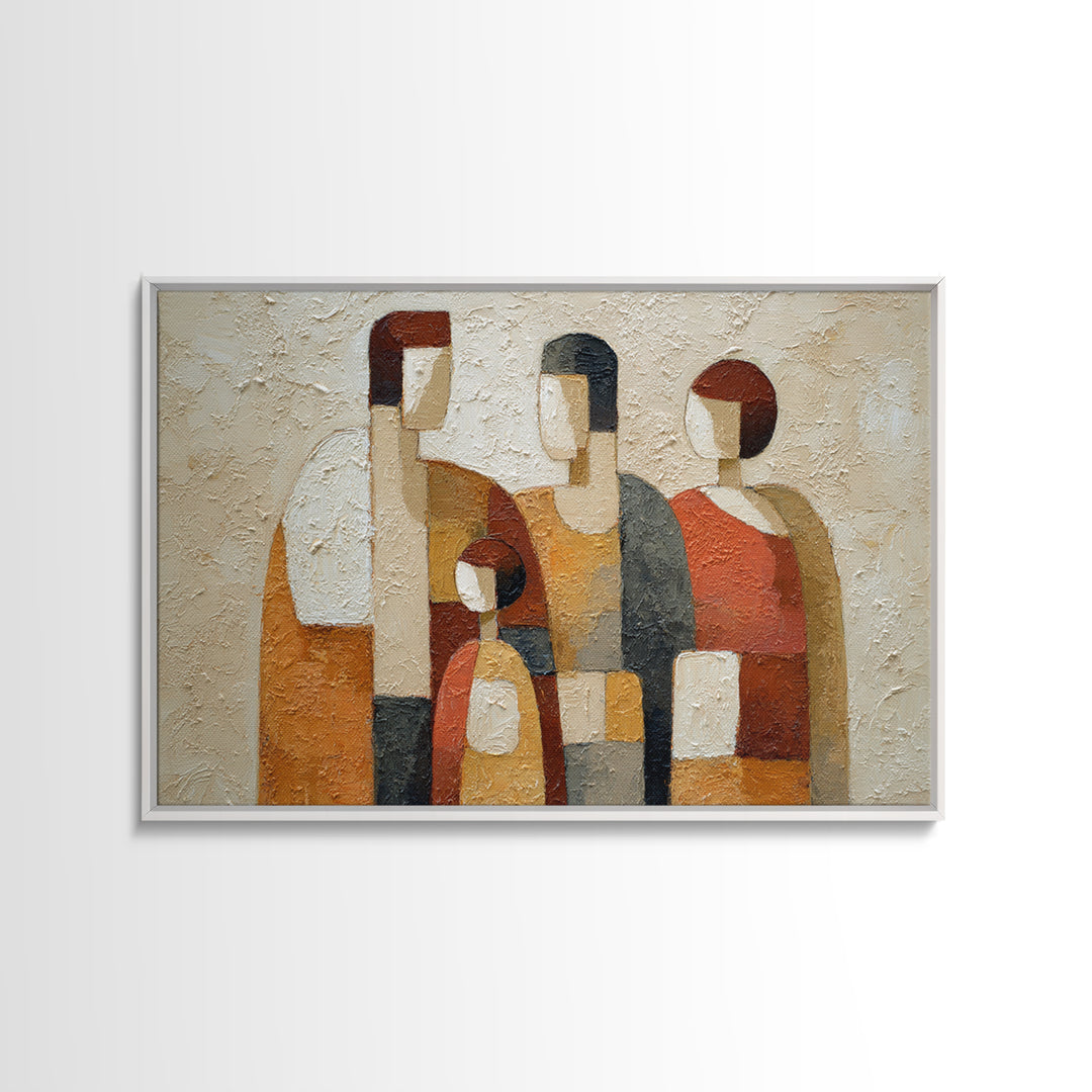 Abstract Family Figures Framed Canvas Print, Line Art, Living Room Decor, Oil Painting, Line, Portrait from Photo, LIN-3x2-100