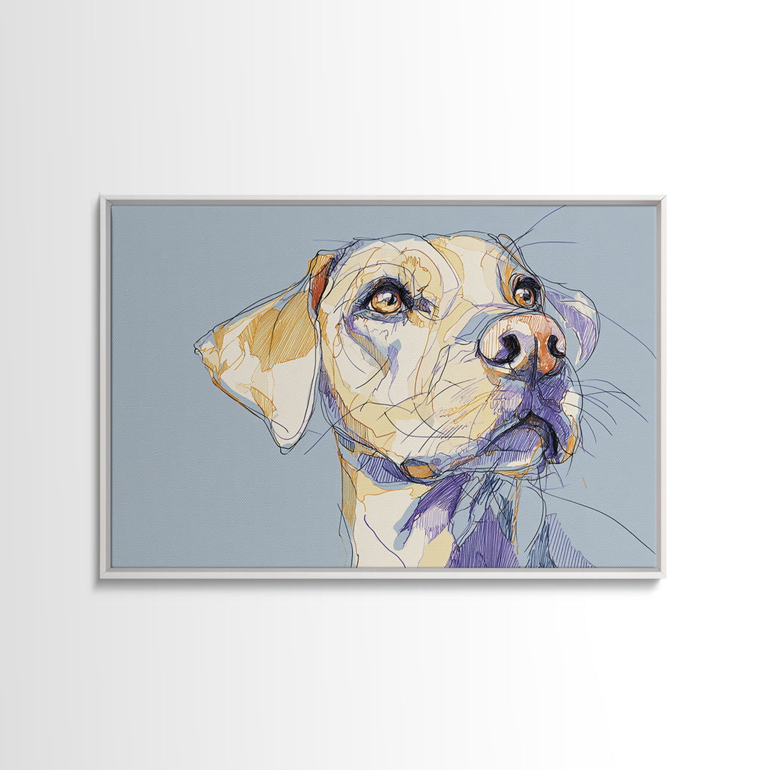 Continuous Line Dog Portrait Canvas Print, Line Art, Neutral Decor, Living Room Decor, Oil Painting, Line, Wall Decor, LIN-3x2-17
