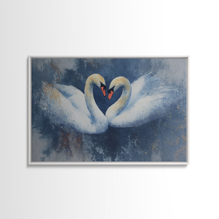 Two Swans Forming a Heart Shape Framed Canvas Print, Line Art, Statement Artwork, Living Room Decor, Abstract Art, Line, LIN-3x2-20