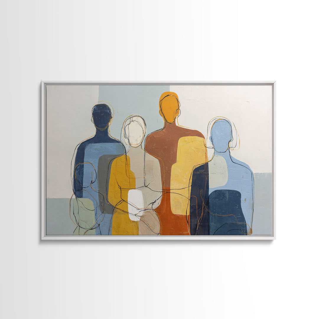 Abstract Family Figures Canvas Print, Line Art, Living Room Art, Living Room Decor, Oil Painting, Line, Art Print, LIN-3x2-4