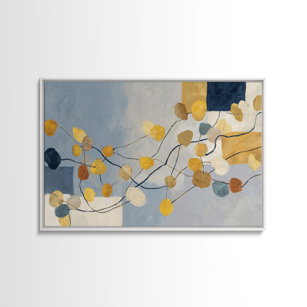 Botanical Branch Drawn Framed Canvas Print, Line Art, Bird Wall Art, Living Room Decor, Watercolor Art, Line, Textured Painting, LIN-3x2-55