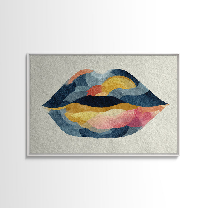 Abstract Lips and Hand Fashion Sketch Framed Canvas Print, Line Art, Bird Wall Art, Living Room Decor, Abstract Art, Line, LIN-3x2-70