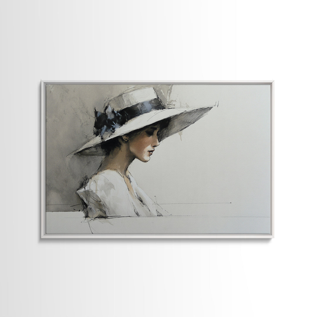 Continuous Line Female Face Framed Canvas Print, Line Art, Decor, Living Room Decor, Oil Painting, Line, Living Room Wall Art, LIN-3x2-77