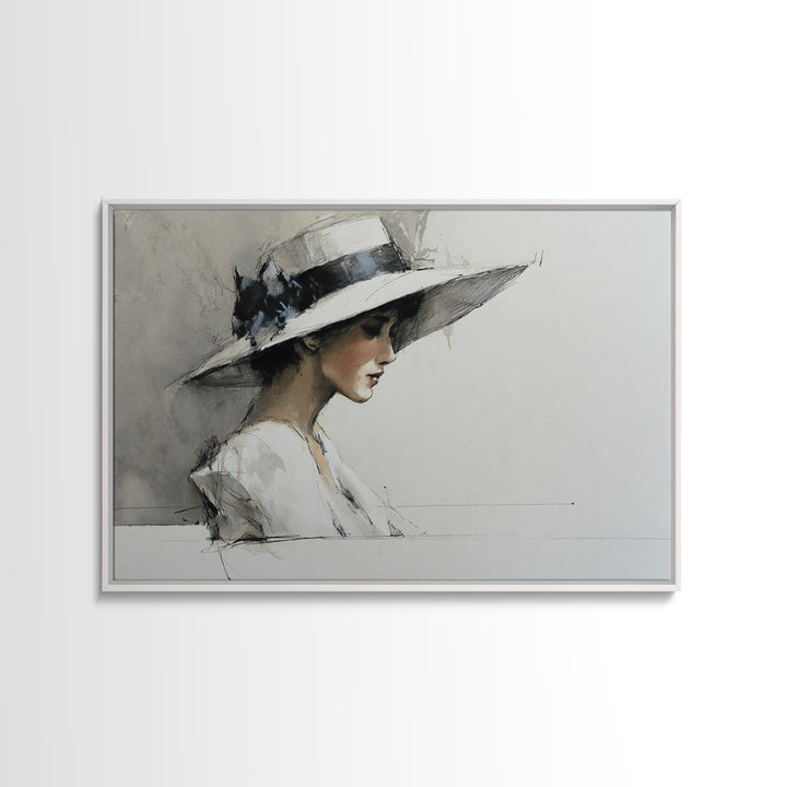 Continuous Line Female Face Framed Canvas Print, Line Art, Decor, Living Room Decor, Oil Painting, Line, Living Room Wall Art, LIN-3x2-77