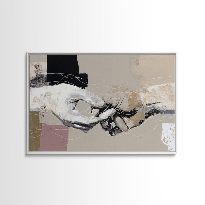 Two Hands Nearly Touching Framed Canvas Print, Line Art, Aesthetic Prints, Living Room Decor, Fine Art, Line, Wall Art, LIN-3x2-9