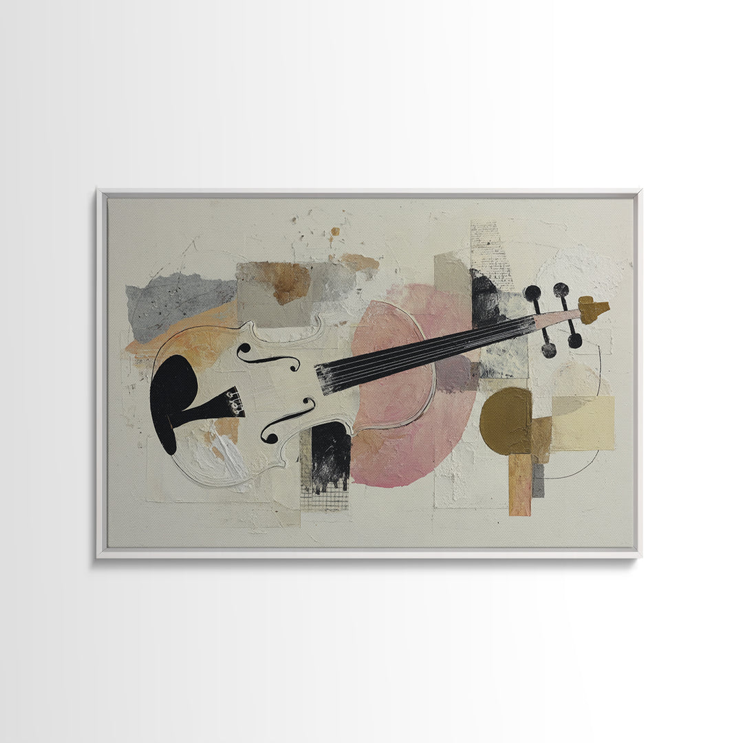 Single Line Violin and Bow Framed Canvas Print, Line Art, Portrait from Photo, Living Room Decor, Abstract Art, Line, LIN-3x2-99