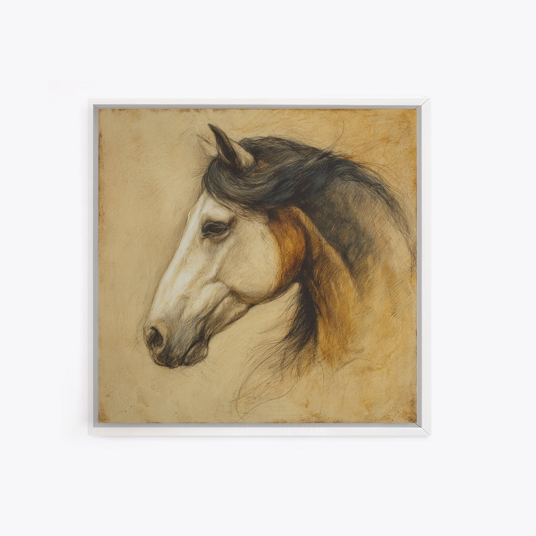 Contemporary Horse Portrait Canvas Print, Living Room Art, Boho Wall Art, Living Room Decor, Oil Painting, Living, LIR-1x1-10