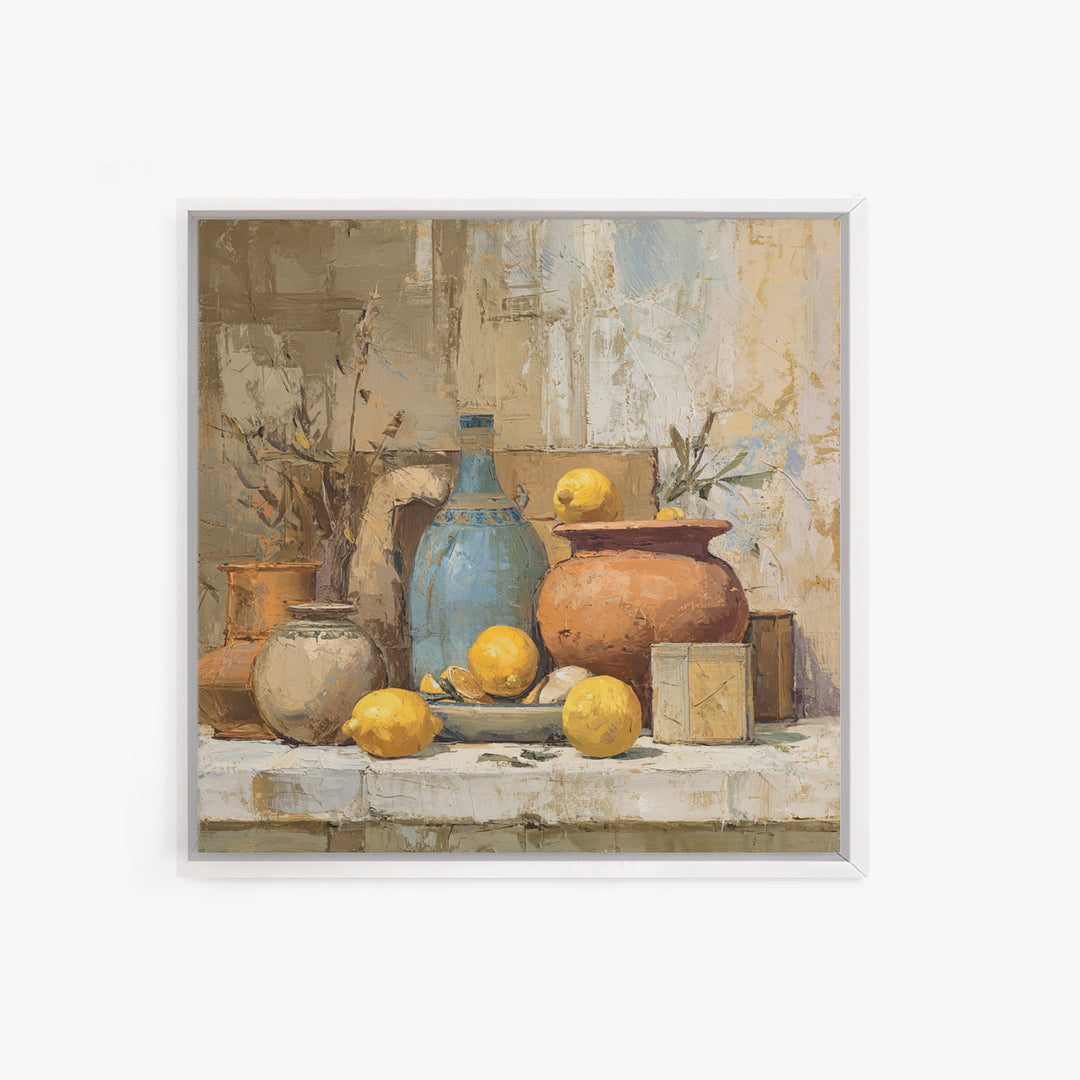 Warm Mediterranean Lemon Still Life Canvas Print, Living Room Art, Printable Art, Living Room Decor, Fine Art, Living, LIR-1x1-18
