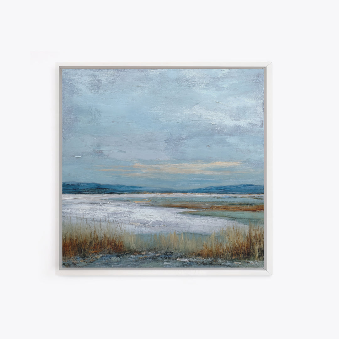 Modern Landscape with Expansive Calm Sky Framed Canvas Print, Living Room Art, Apartment Decor, Living Room Decor, Oil Painting, LIR-1x1-27