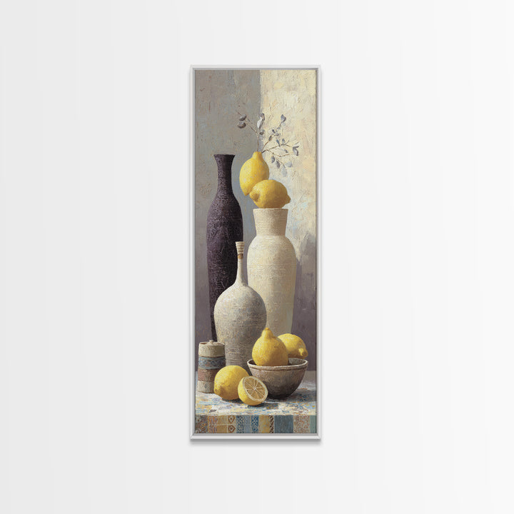 Warm Mediterranean Lemon Still Life Framed Canvas Print, Living Room Art, Bedroom Wall Art, Living Room Decor, Oil Painting, LIR-1x3-30