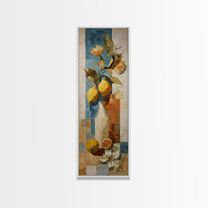 Warm Mediterranean Lemon Still Life Canvas Print, Living Room Art, Abstract Wall Art, Living Room Decor, Watercolor Art, Living, LIR-1x3-6