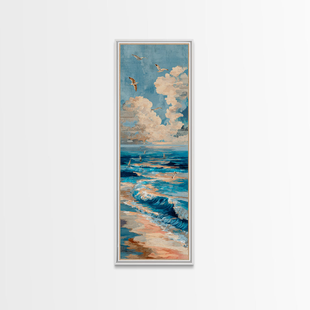 Coastal Aerial Shoreline Framed Canvas Print, Living Room Art, Gallery Decor, Living Room Decor, Fine Art, Living, Wall Art, LIR-1x3-71