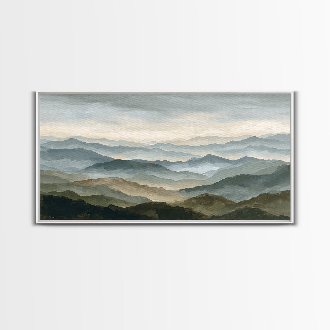 Classic Mountain Panorama for Cozy Interiors Framed Canvas Print, Living Room Art, Room Decor, Living Room Decor, Living, LIR-2x1-12