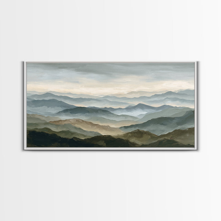 Classic Mountain Panorama for Cozy Interiors Framed Canvas Print, Living Room Art, Room Decor, Living Room Decor, Living, LIR-2x1-12