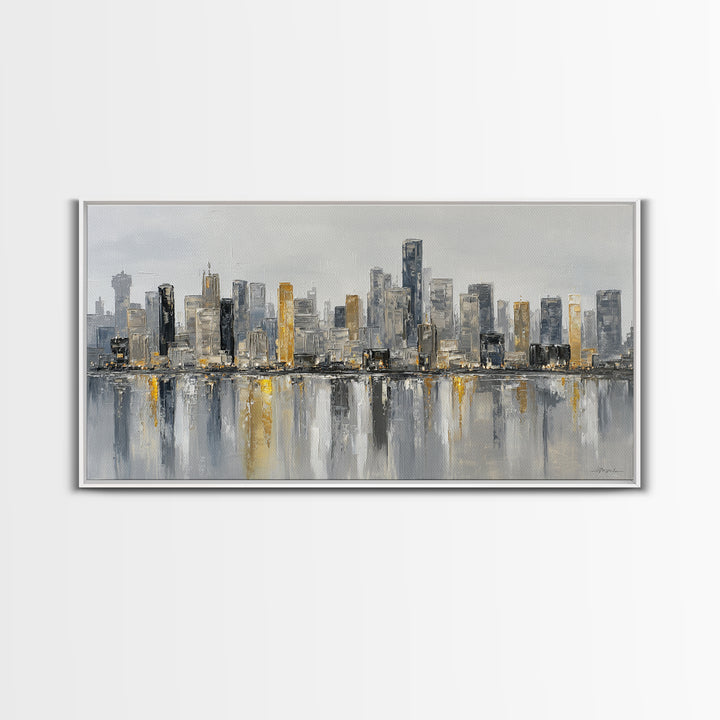 Modern City Skyline Framed Canvas Print, Living Room Art, Room Decor, Living Room Decor, Abstract Art, Living, Printable, LIR-2x1-18
