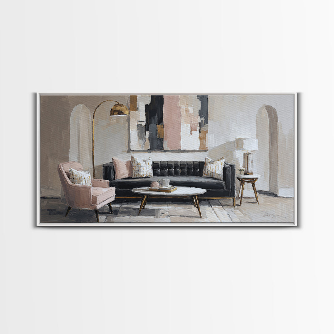 Black and White Architectural Arch Composition Canvas Print, Living Room Art, Digital Wall Art, Living Room Decor, Living, LIR-2x1-3