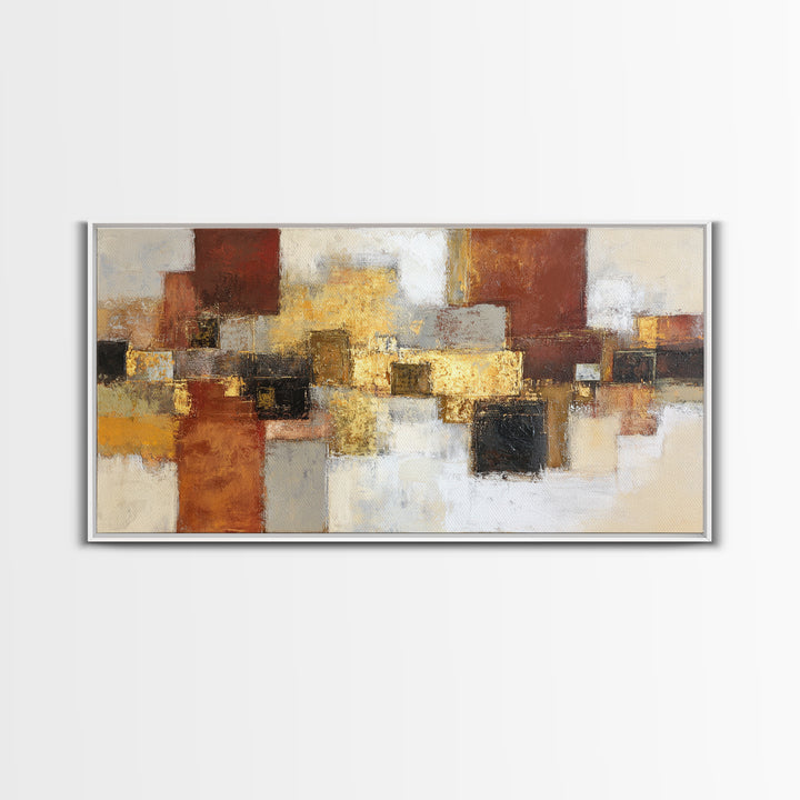 Gold Accented Abstract Brushwork Framed Canvas Print, Living Room Art, Living Room Decor, Abstract Art, Living, LIR-2x1-34