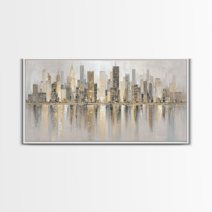 Modern City Skyline Framed Canvas Print, Living Room Art, Room Decor, Living Room Decor, Abstract Art, Living, Printable, LIR-2x1-42