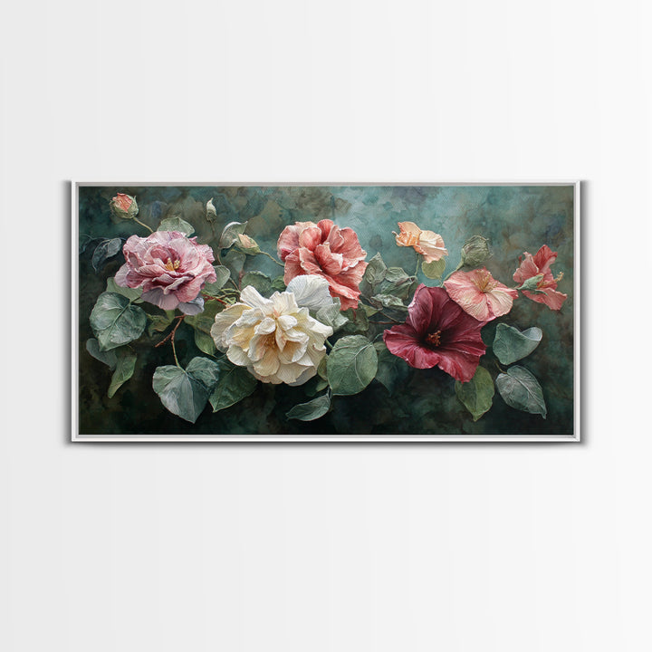 Botanical Vase Painting Canvas Print, Living Room Art, Printable, Living Room Decor, Oil Painting, Living, Printable Art, LIR-2x1-70